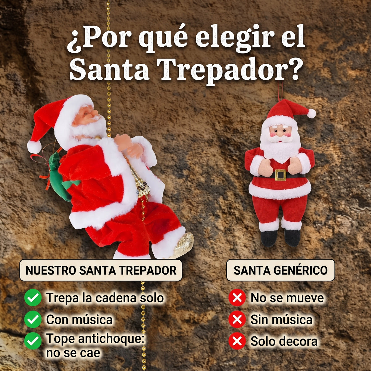 Comparación entre el Santa trepador y un Santa genérico