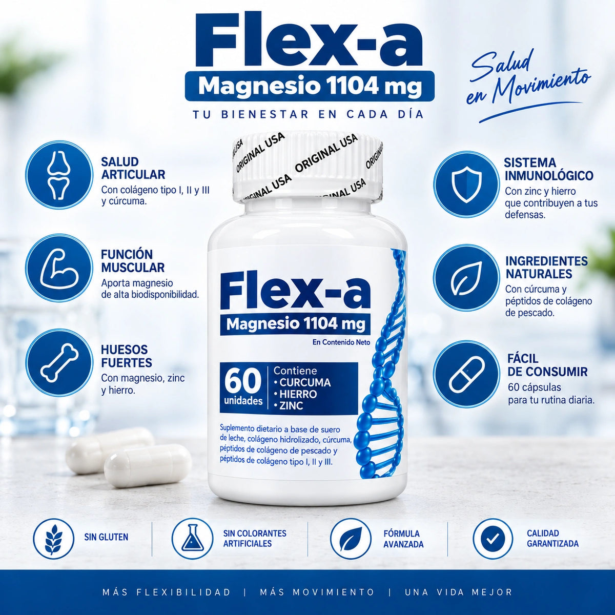 Flex-a Magnesio con cúrcuma, hierro y zinc